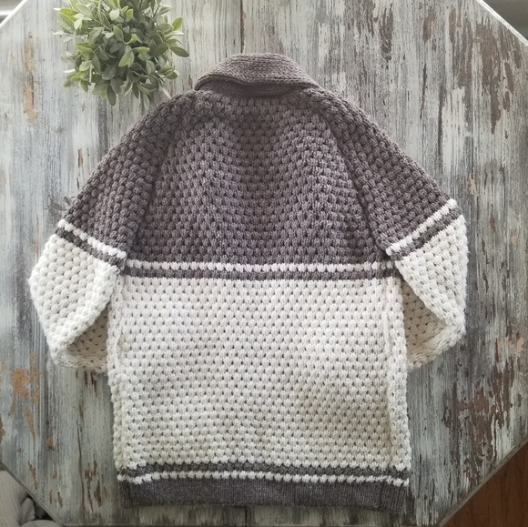 Handmade Chunky Crochet Neutral Cardigan Women's Medium - Picture 5 of 7